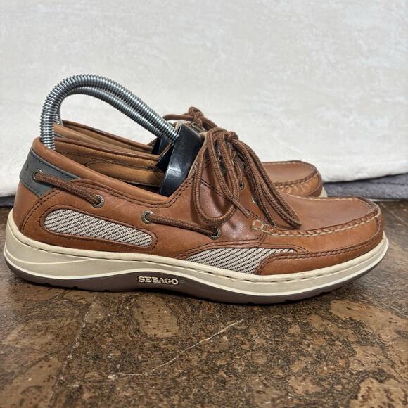 Sebago Brown Leather Boat Shoes Lace Up Comfort Deck Loafers Mens 8.5 WW main image 4